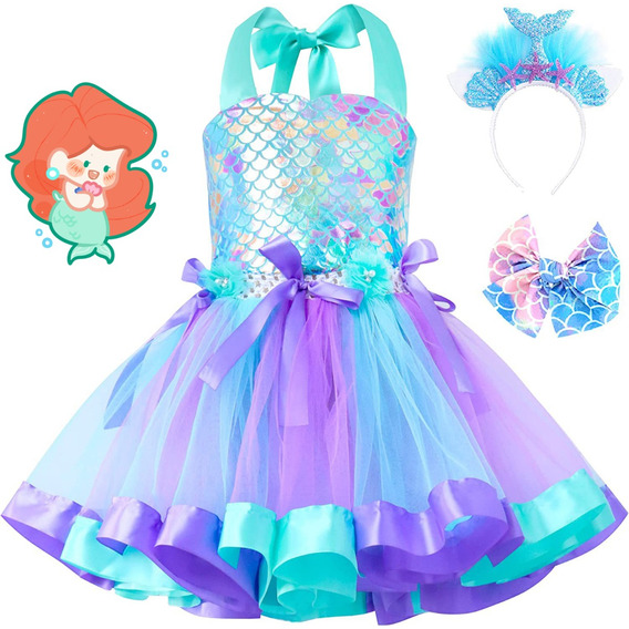 Vestido Tutú De Princesa Ariel De Sirenita Con Diadema, Traje De Sirena, Diseño De Vestido Para Niña, Halloween, Fiesta De Cumpleaños O Cosplay Vestir