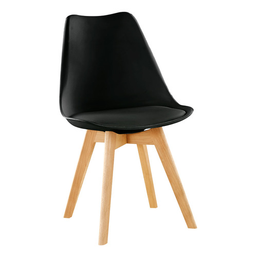 2 Silla Tulip Pata Madera Sillon Almohadón Muebles Comedor Estructura de la silla Madera-(Haya) Asiento Negro Diseño de la tela Cuero Sintético