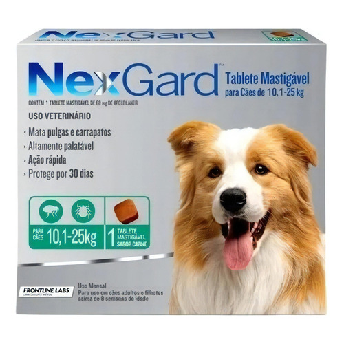Pastilla antiparasitario para pulga Boeringer Ingelhein NexGard Antipulgas e Carrapatos Comprimidos para perro de 10kg a 25kg