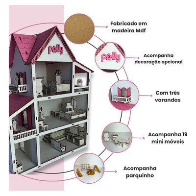 Casinha De Bonecas Com Moveis Parquinho Casa Em Mdf Promoção