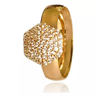 Anel Chuveiro Hexágono Ouro 18k 750 C/ Zircônias