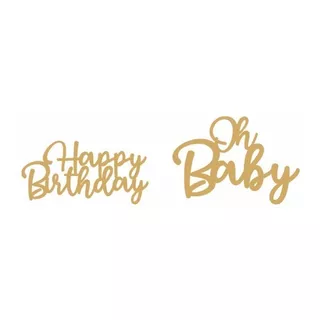 Lettering Oh Baby E Happy Birthday Mdf Dourado 60cm