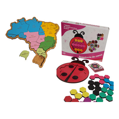 Kit 2 Jogos Cores Divertido Infantil Joaninha Mapa Brasil