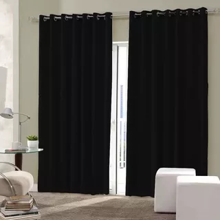 Cortina Blackout Tecido De Quarto 4 M Coleção Ilhós Cromado Cor Preto