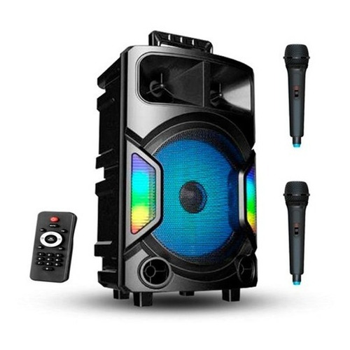 Parlante Bluetooth 12 Pulgadas Karaoke Portatil + Microfonos Color Negro