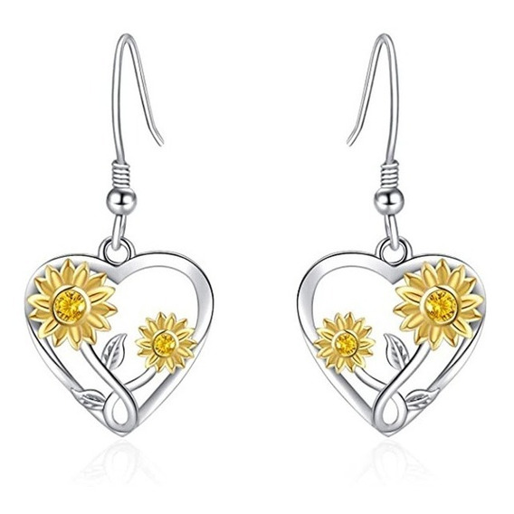 Aros Girasol Corazon Pendiente Plata 925 Mujer Joyas Juvenil