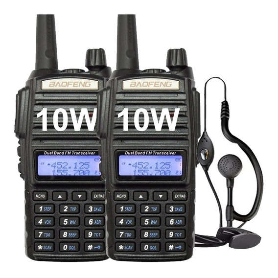 Kit X 2 Handy Baofeng Uv82 10w Bibanda Radio Walkie Talkie Vhf Uhf + Auricular Manos Libres