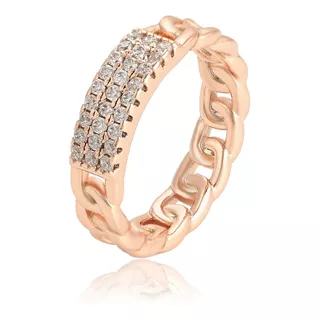 Anillo Oro 18k Rosa Lam Diamantado Cadena Moda Y Lujo 