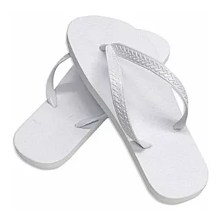 Chinelo Branco Com Tecido Para Sublimação E Tiras - 12 Pares