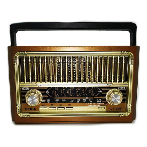 Radio Retro Vintage Portatil AM/FM Bluetooth USB con Linterna SEISA YX-119UBT