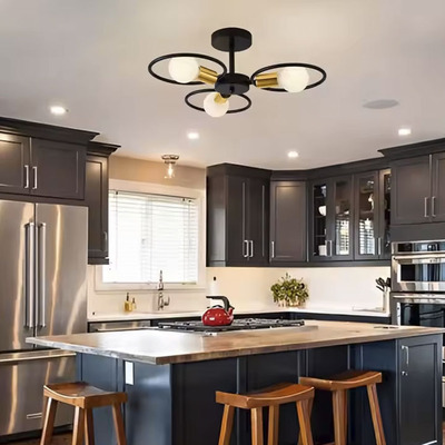 Plafon Araña Flor 3 Luces Negro Dorado Industrial Apto Led