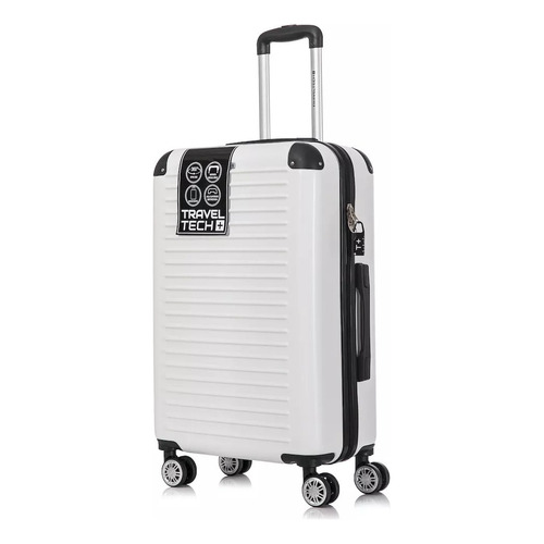 Valija Viaje Rigida Grande Travel Tech Manija Ruedas 360 Color Blanco Rayas