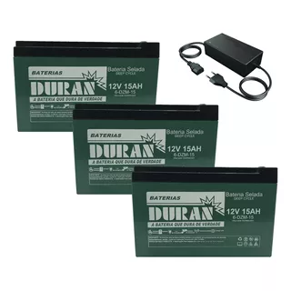 Kit 3 Bat Duran 6-dzm-12 16ah 12v Bike Ecobike Carregador