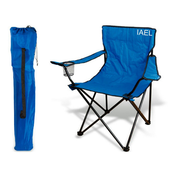 Silla Director Camping Apoyabrazo Porta Vaso Bolso Azul Iael