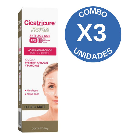 Pack X3 Cicatricure Protector Solar Fps 50 Antiage 50 Ml