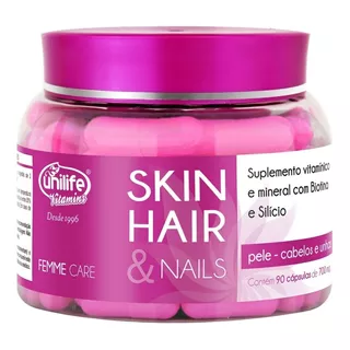 Skin Hair Nails Unilife Biotina Silício P/ Cabelo Unhas Pele Sabor Sem Sabor