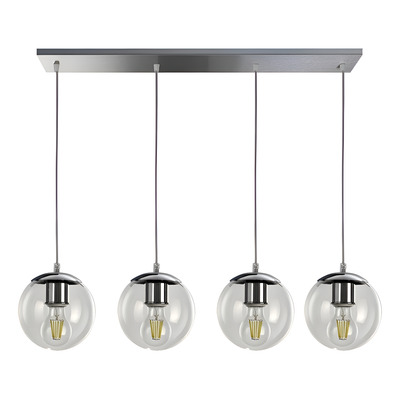 Colgante 4 Luces Globo 15cm Vidrio Transparente Apto Led Cromo/transparente