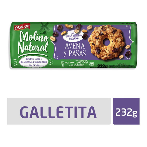 Galletita Okebon Molino Natural Avena Y Pasas 232 g