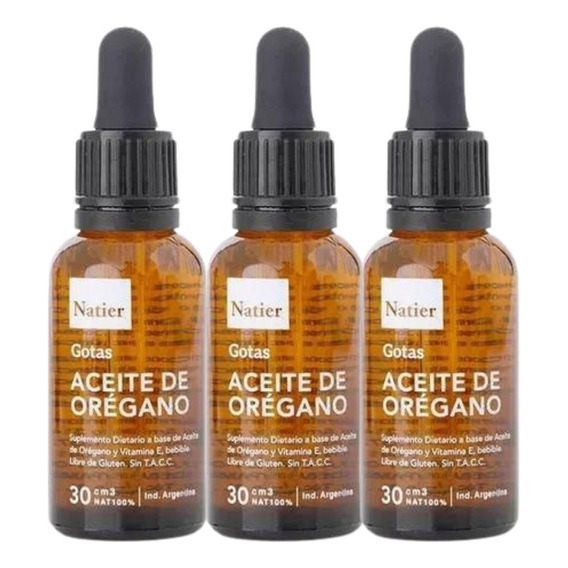 Pack X3 Aceite De Orégano Gotas E Apto Vegano Natier 30ml Sabor Sin sabor