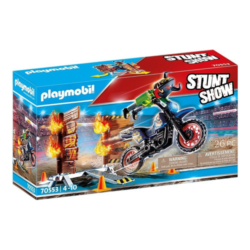 Figura Armable Playmobil Stuntshow Moto Con Muro De Fuego 