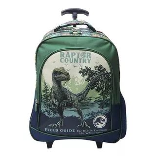 Mochila Infantil Jurassic World Con Carro Grande 40 X 30 Cm Color Verde Musgo