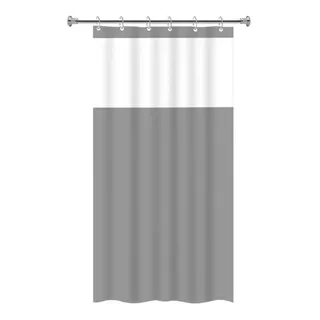 Cortina Box Em Pvc Antimofo Banheiro Preto Lisa Com Visor Cor Cinza