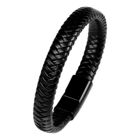 Pulsera Hombre Cuero Genuino Trenzado Cierre Magnetico