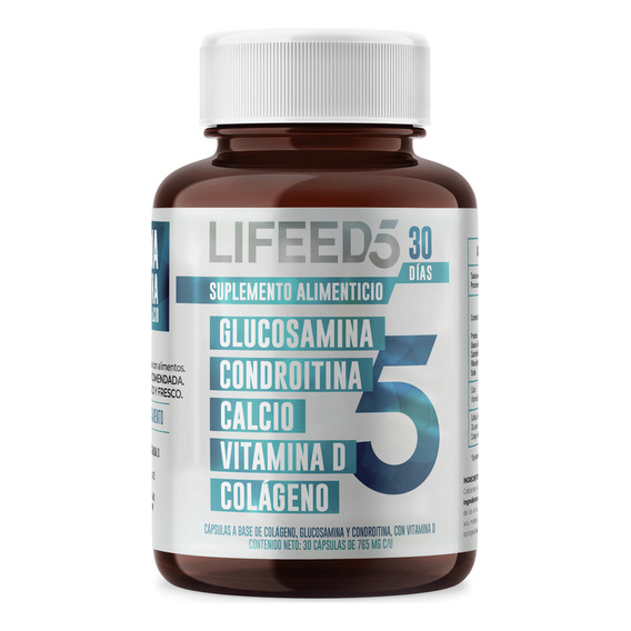 Suplemento Alimenticio con Glucosamina y Condroitina, Calcio, Vitamina D y Colágeno Hidrolizado, Lifeed5 Joints, 30 Cápsulas