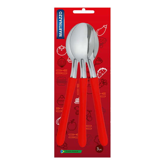 Cubiertos Cucharas De Mesa X3 En Blister Acero Inox Rojo