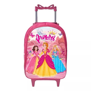 Mochila Escolar Rodinha Princesa Feminina Infantil Menina Cor Rosa