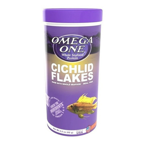 Alimento En Hojuelas Escamas Omega One Cichlid Flakes Para Peces Ciclidos En Acuarios Y Peceras En Tarro De 62gr