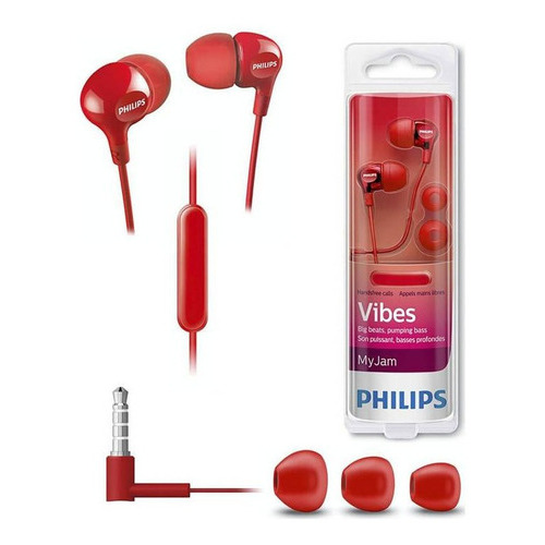  Audifonos Philips She3555 Vibes Con Micrófono Color Rojo