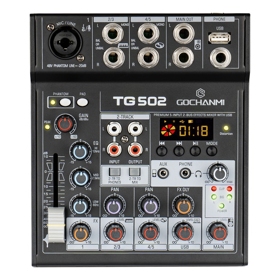 Mezclador Gc Tg502 Audio Consola De 5 Canales Tarjeta Usb