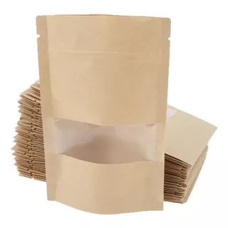 Kit 100 Sacos Kraft C/ Zip Lock Visor Stand Up Pouch 15x22cm