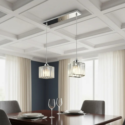 Colgante 2 Luces Prisma C Cristal Cromo Apto Led E27 Ld Cromo