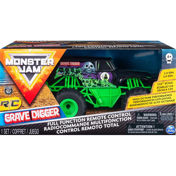 Juguete Monster Jam Grave Digger Con Radio A Control 1:24 Color Verde oscuro