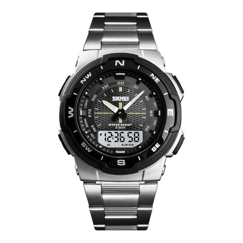 Reloj pulsera Skmei 1370 con correa de acero inoxidable color plata - fondo negro/gris - bisel negro
