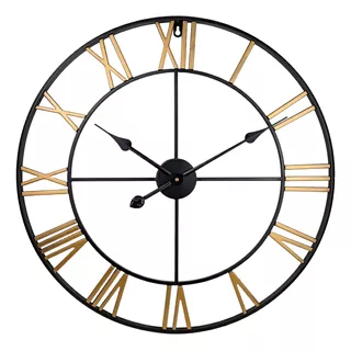 Reloj Grande Metálico De Pared Ravena, Diámetro 60cm, Industrial, Con Números Romanos Dorados - Funcional Y Decorativo