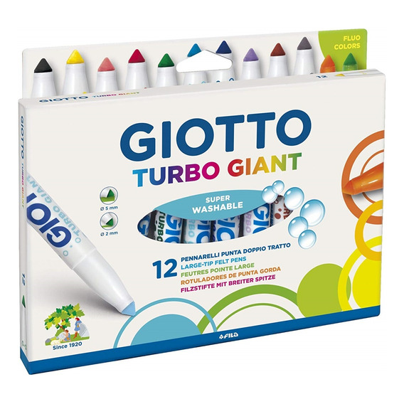Set 12 Marcadores Giotto Turbo Giant Gigantes Lavables 