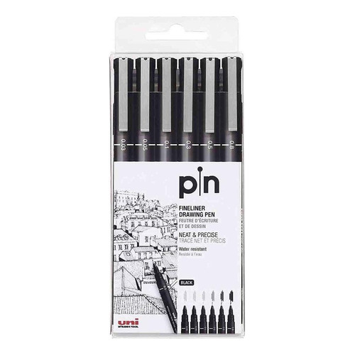 Uni Pin Fineliner Set X 6 Unidades Negro