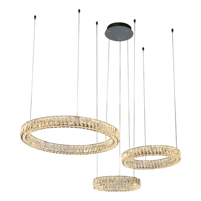 Colgante Triple Aro Led Cristal L6760 60w 60+40+30cm Mks  Cromo