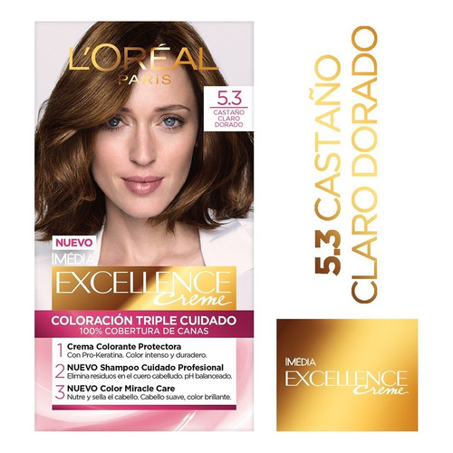 Kit Tintura L'oréal Paris Excellence Creme Tono 5.3 Castaño Claro Dorado Para Cabello