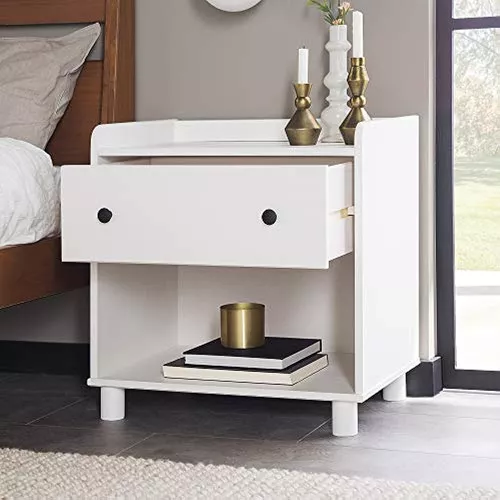 Walker Edison Mesita de noche tradicional de madera con 3 cajones, cajón de  almacenamiento para dormitorio, mesita de noche, 18 pulgadas, color blanco