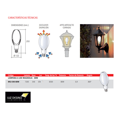 Lampara Led Alta Potencia Magnolia 80w E40 Faroles Tbcin