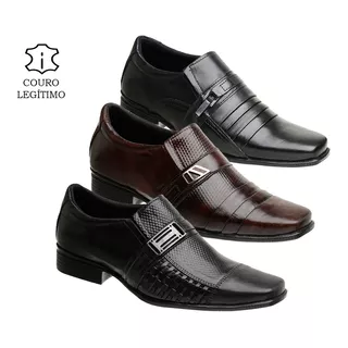 3 Pares Sapato Social Masculino Couro Legitimo Ref 0 3 4 ***