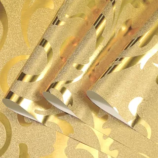 Kit 6 Rolos Papel De Parede Dourado Metalizado + Colas