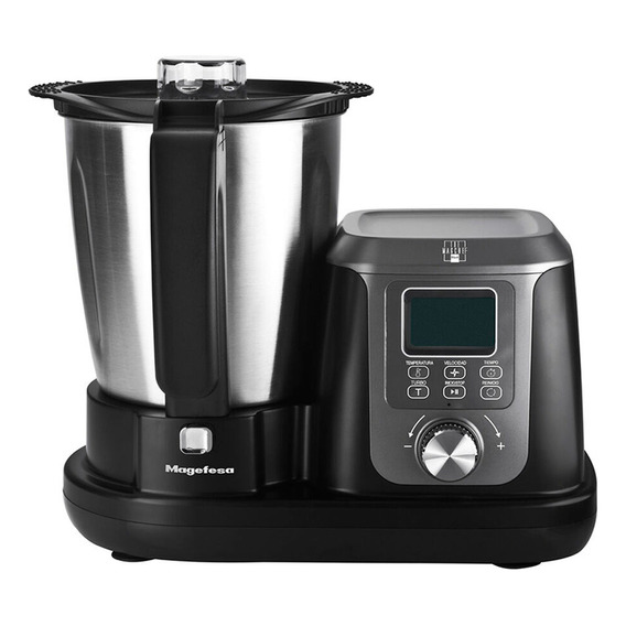 MAGEFESA ® Magchef Black Robot de cocina multifunción, capacidad de 3.3 L, potencia 1200 W, sistema de bloqueo y seguridad, incluye recetario, espatula, batidor, protector de cuchillas y vaso medidor