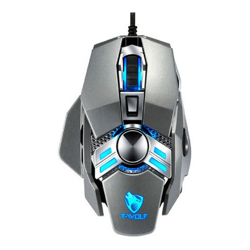 Mouse Gamer Cableado T-wolf V10 6400dpi Peso Ajustable Color Gris