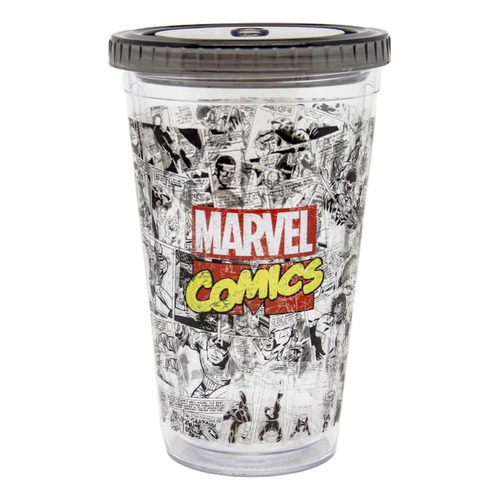 Vaso Marvel Doble Pared Con Bombilla 450 Ml Color Gris oscuro