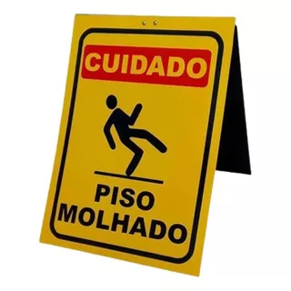 Placa Piso Molhado Cuidado Com Dobradiça - 34x47 Cm